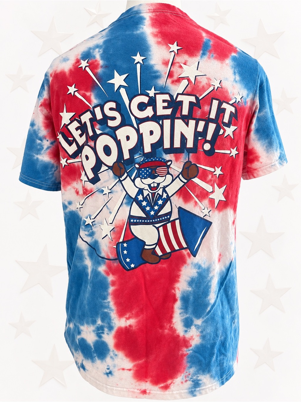 Buc-ee’s Patriotic Tie Dye T Shirt M Let’s Get It Poppin’ Beaver USA